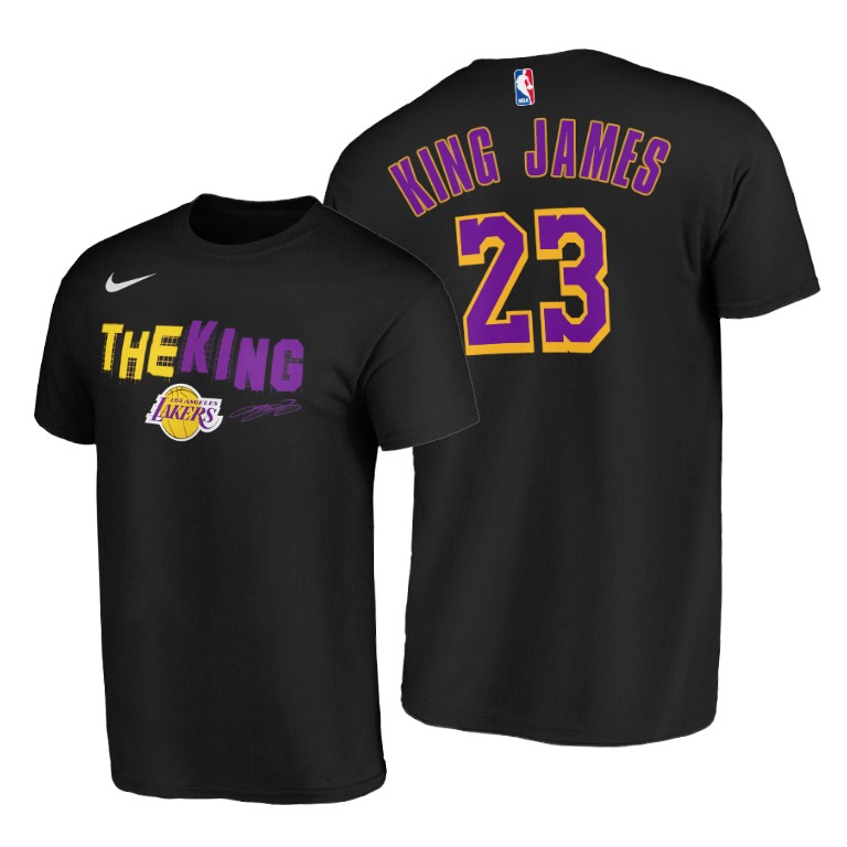 Men's Los Angeles Lakers LeBron James #23 NBA Hollywood King Hometown Collection Black Basketball T-Shirt ECH0783IQ